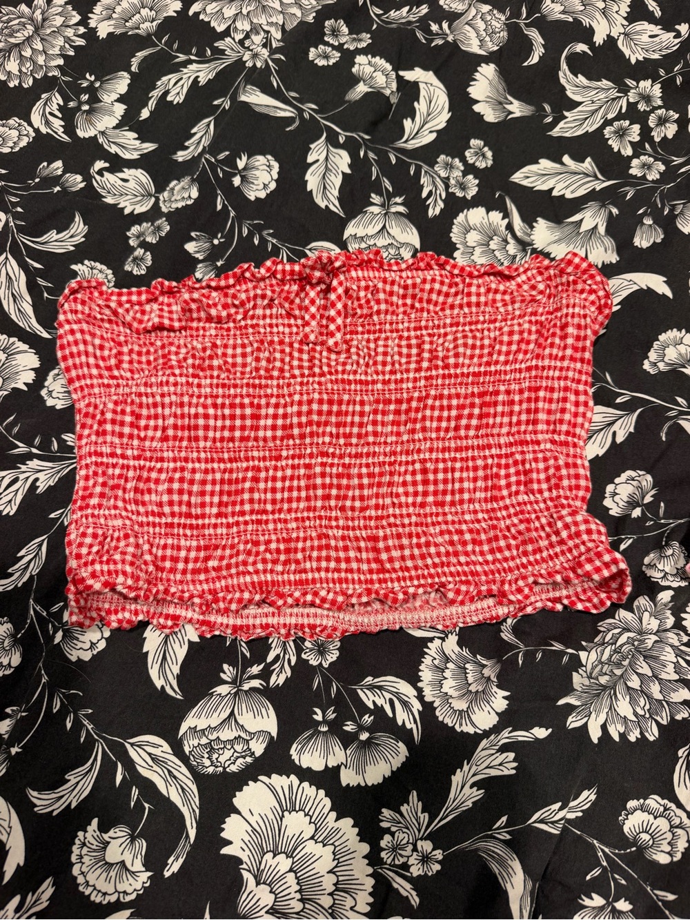 Full Tilt Red White Smocked Gingham Tube Top